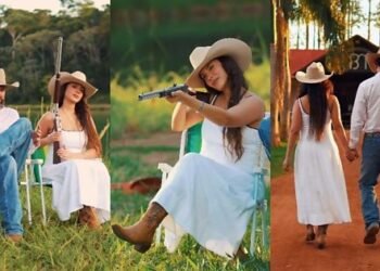 Cantora sertaneja anuncia casamento com tiro de carabina em calendário em MT; Veja vídeo